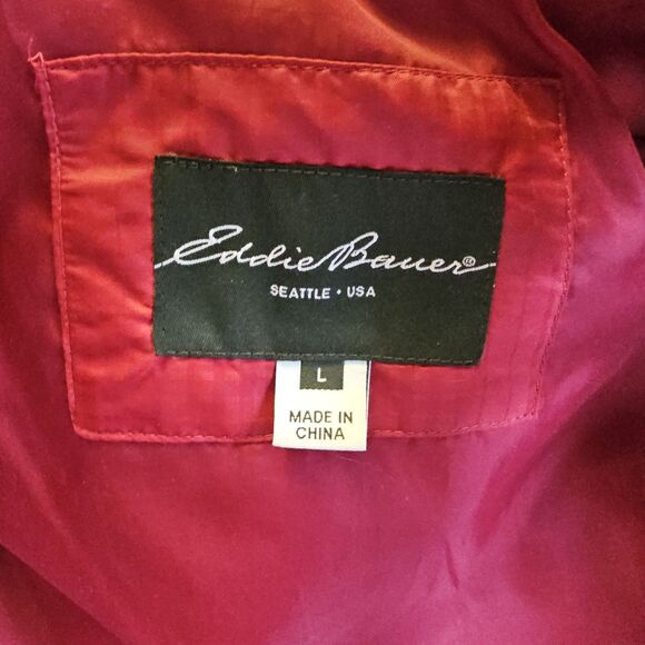 Eddie Bauer EB650 Goose Down Fill Puffer Vest Womens L Red Quilted Sherpa Collar - Picture 4 of 9